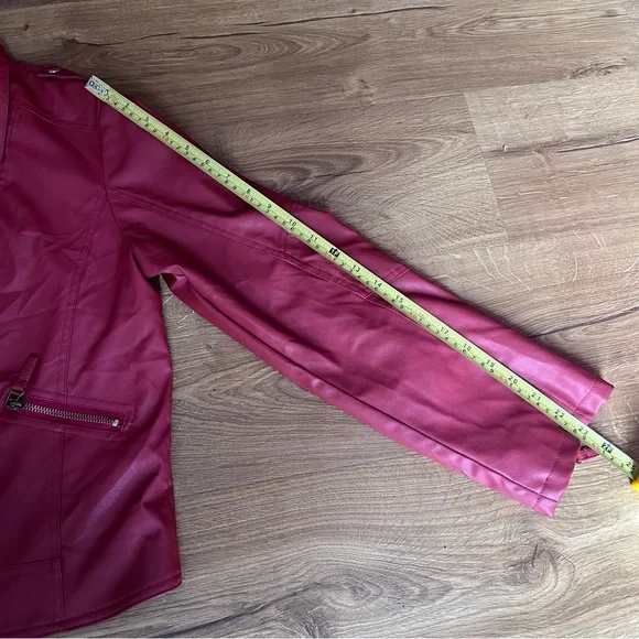 Women's Faux Leather Red Moto Jacket - Picture 5 of 9
